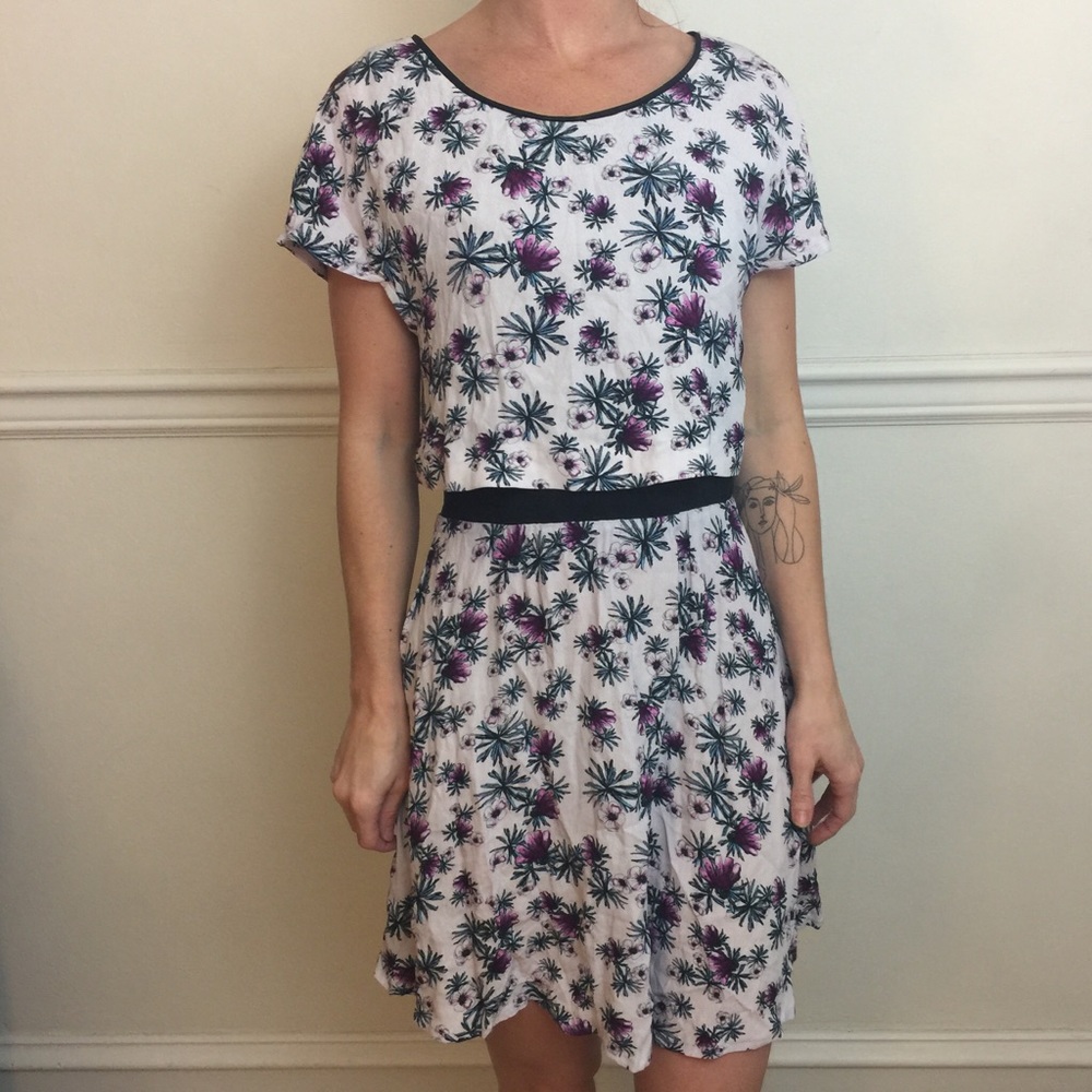 MAJE Floral Purple Wishy Print Mesh Waist Dress - Picture 2 of 8